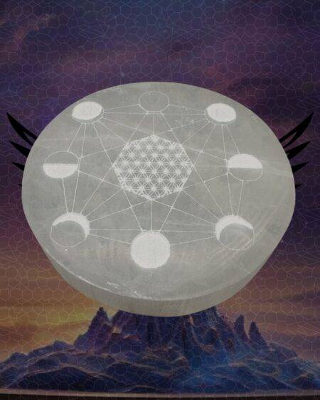 Piastra Lunare Metatron in Selenite di Ricarica Cristalli 10 cm diametro