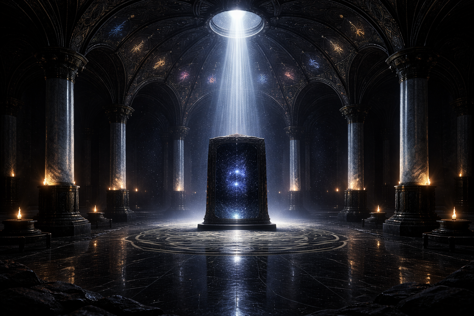 Atto II Il Tempio si Rivela - tempio sacro con raggio di luce dall alto